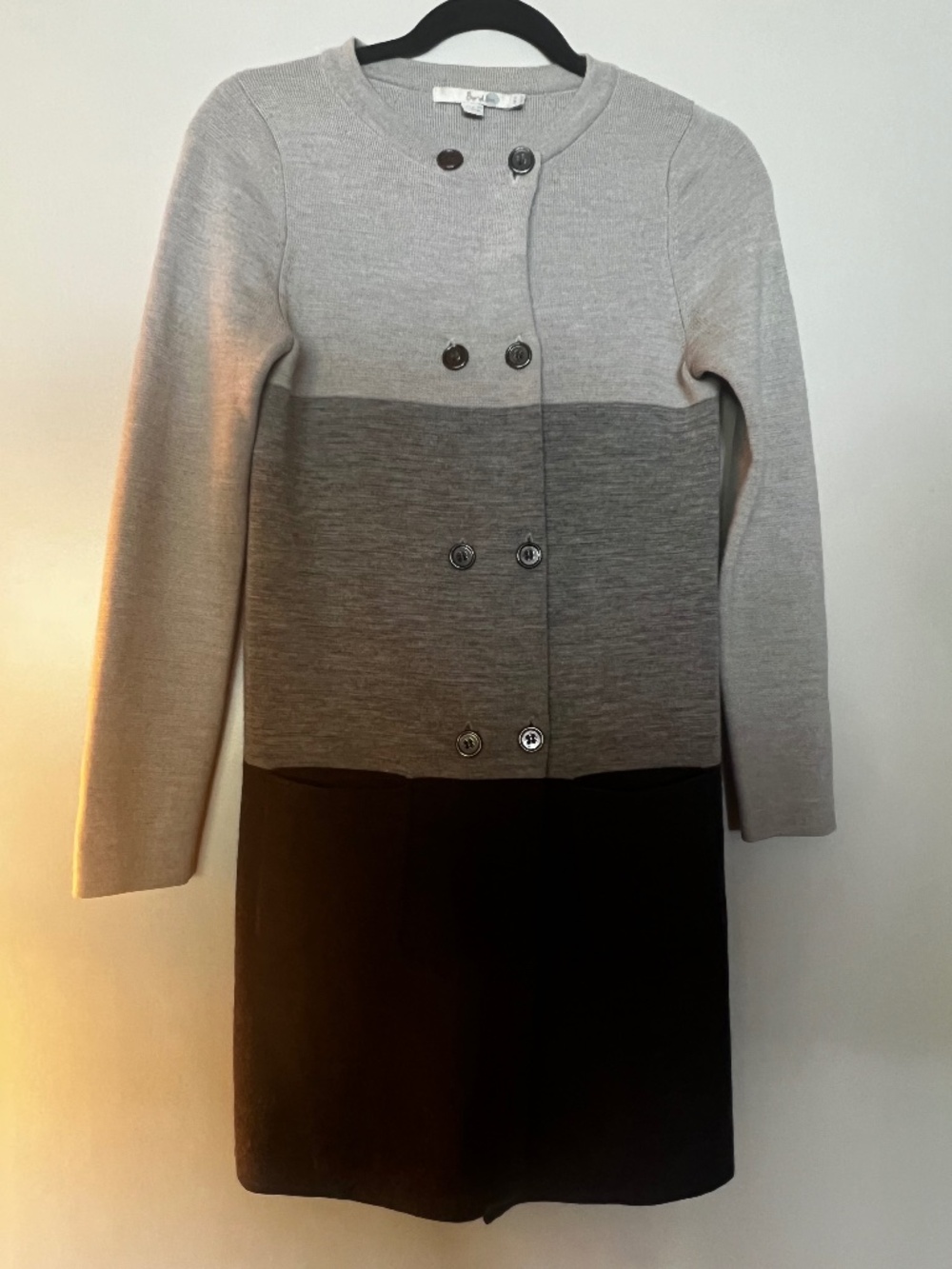 Boden 100% Wool Colorblock Double Breasted Sweater Coat / Duster (US 4)